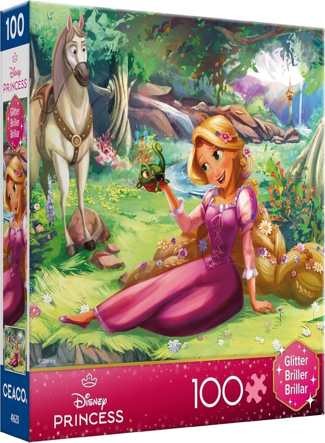 Ceaco - Disney - Princess Trio - Rapunzel and Pascal - Glitter Puzzle - 100 Piece Jigsaw Puzzle - Image 3